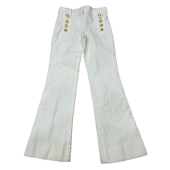 Derek Lam 10 Crosby Womens Gold Button Robertson Flared Pants White Size 0 NWT - Picture 1 of 13